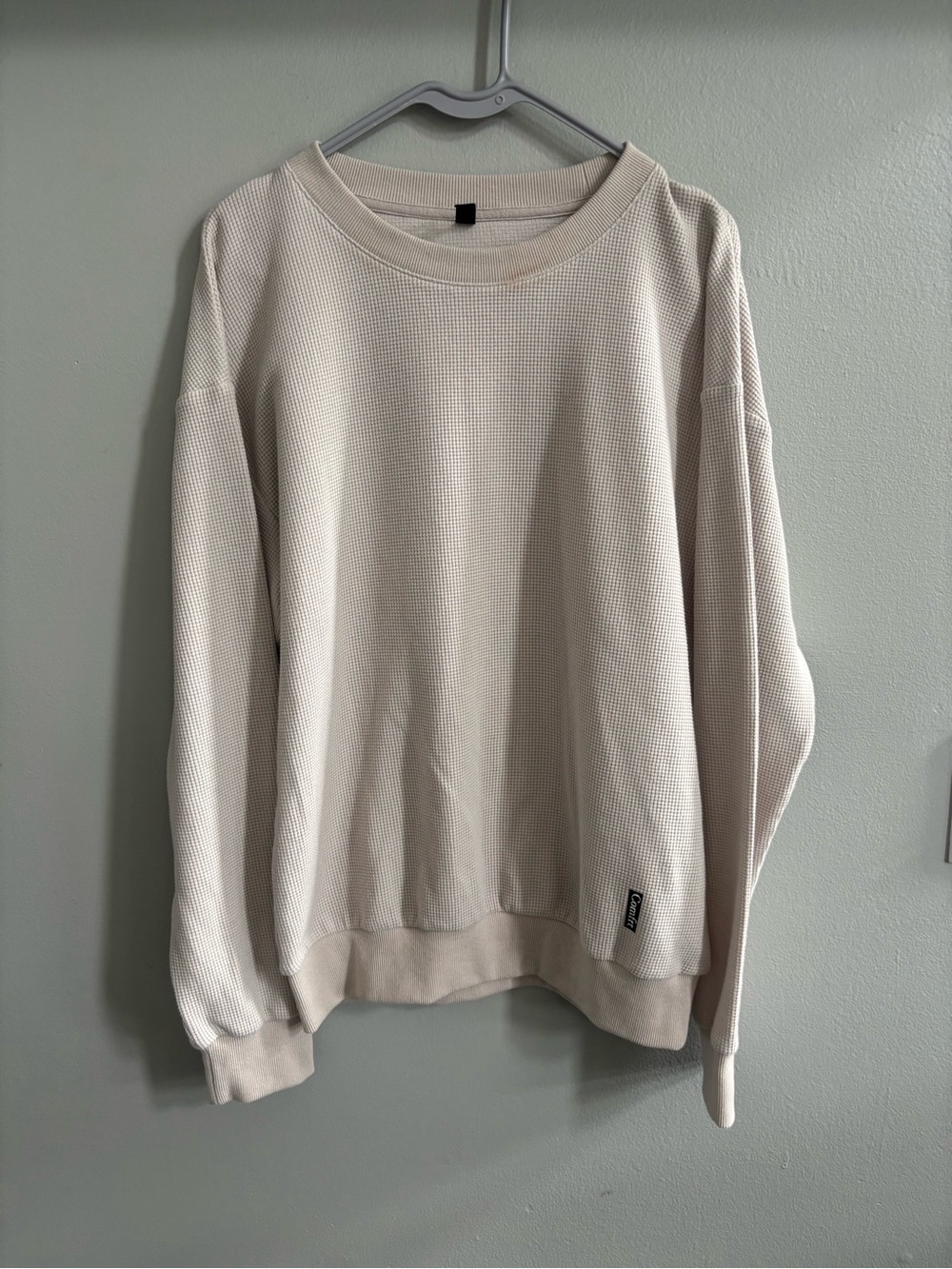 COMFRT Women's Light Beige Waffle-Knit Crewneck Sweatshirt - Picture 2 of 3